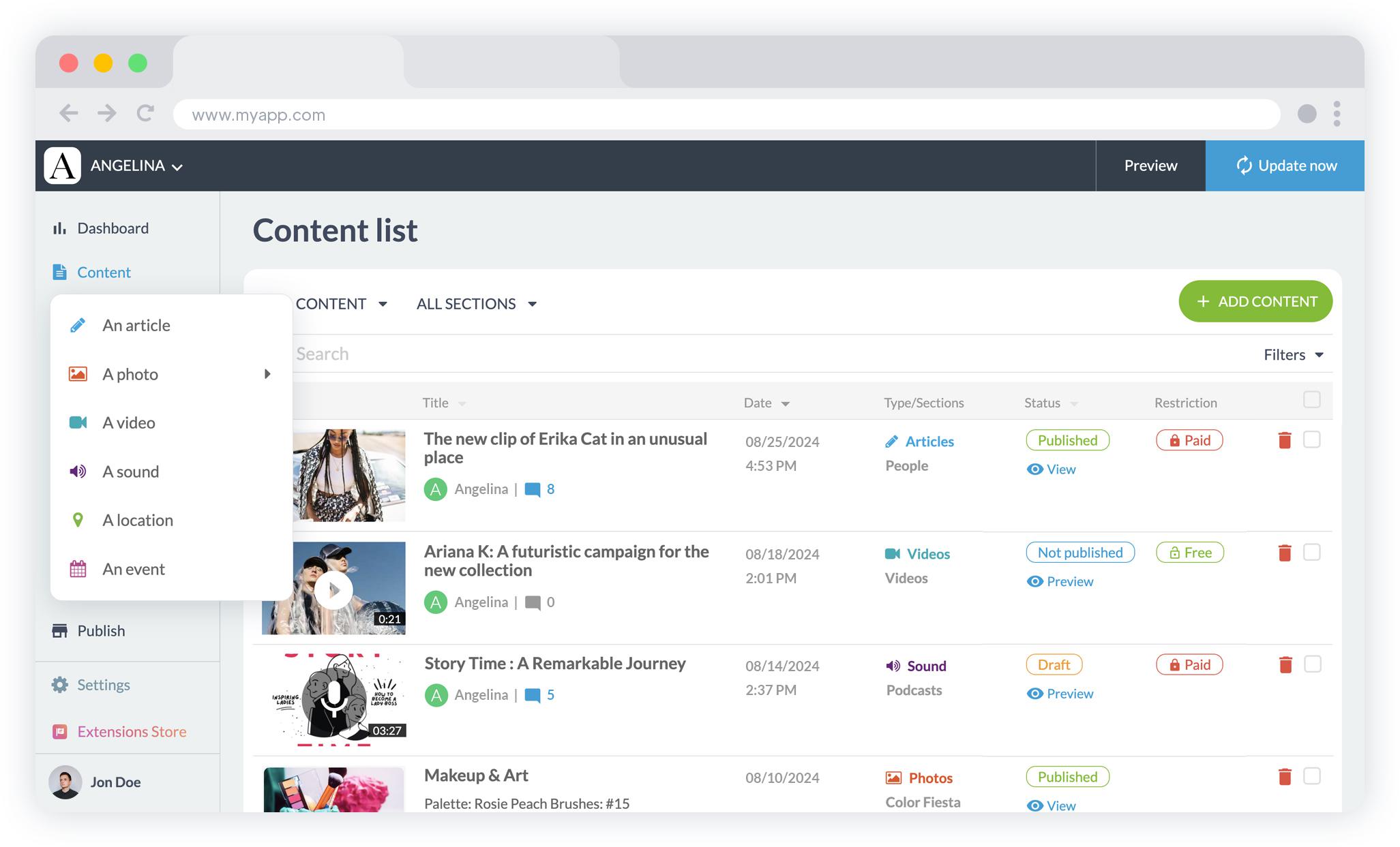 CMS content list CMS content list